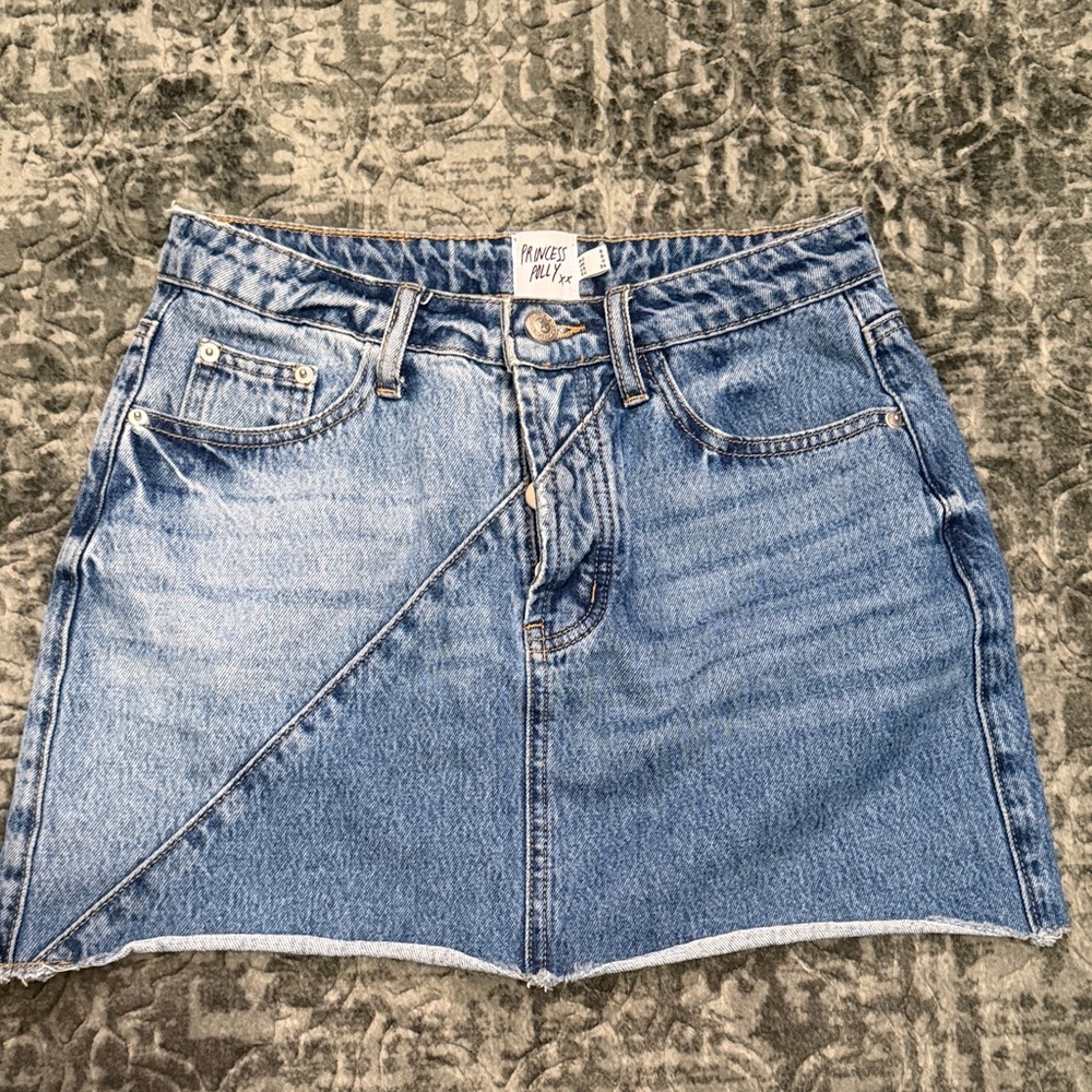 Princess Polly Light Blue Denim Asymmetrical Mini Skirt